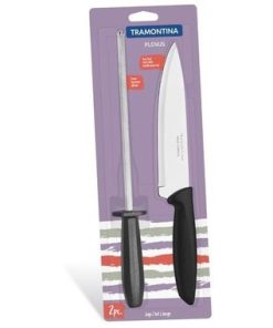 CONJ TRAMONTINA FACA E CHAIRA PRETO 2PC