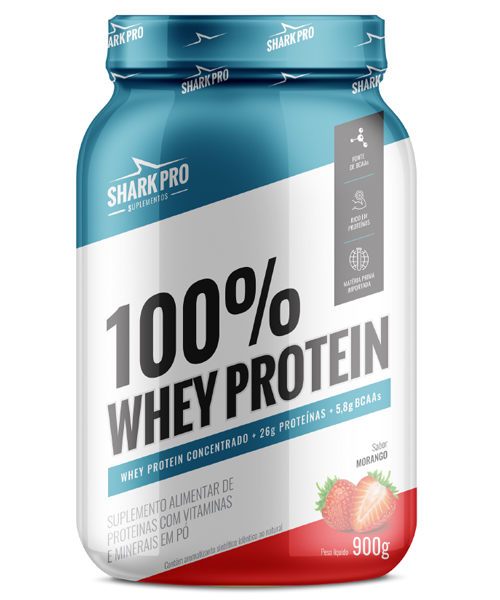 WHEY SHARK 100PC MORANGO 900G